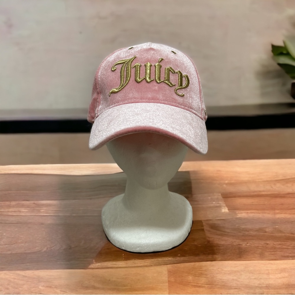 Juicy Couture Pink Velvet Baseball Cap with Gold Embroidery